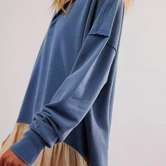 Free People Olivia Sweatshirt Top Collared Oversized Soft Cotton Solid L 274235 - Picture 2 of 9